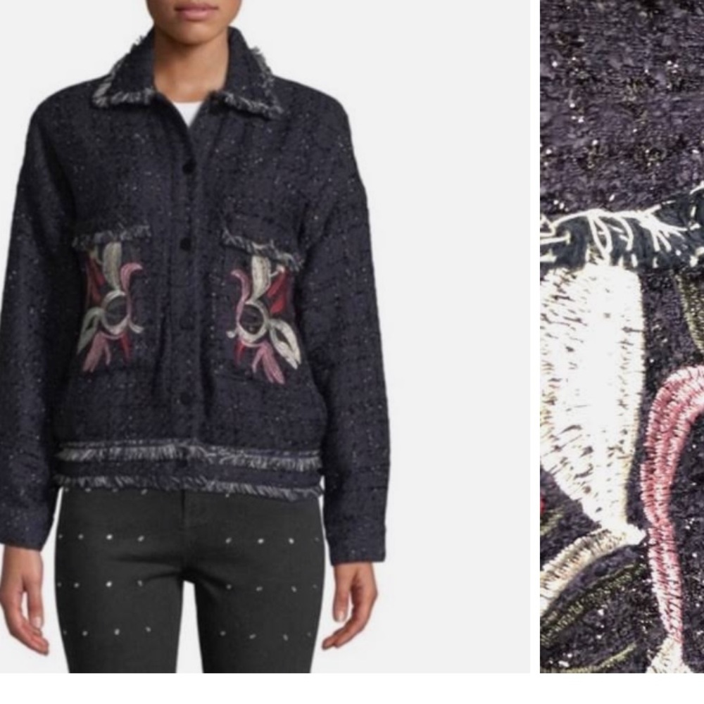 Anthropologie Foxiedox Embroidered Sequin Navy Tweed Jacket Size S NWT - Picture 13 of 13